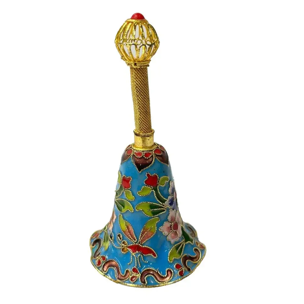 Vintage Cloisonné Blue Floral Dinner Bell 4.5